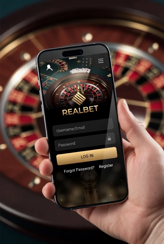 Phone with login page on a roulette background